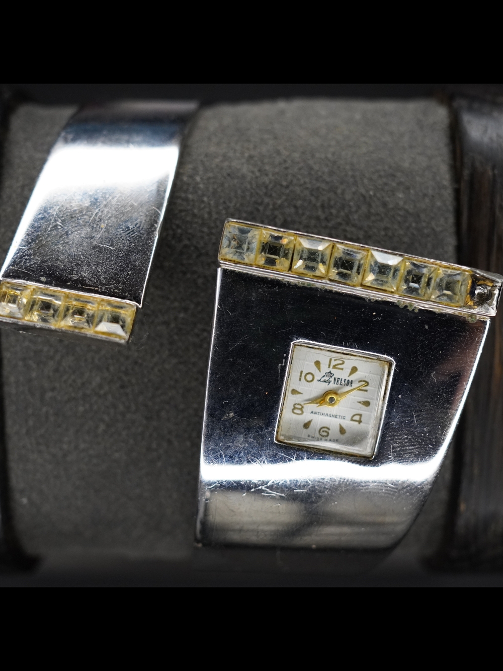Vintage Lady Nelson Swiss Made Antimagnetic Ladies Cuff Bracelet Watch